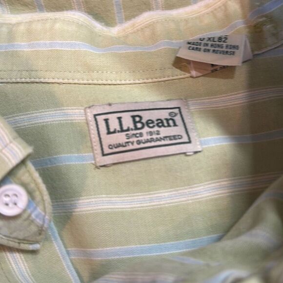 Men’s L.L. Bean XL Green short sleeve striped button-up shirt #0XL82 READ - Picture 5 of 8